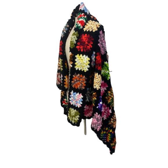 Granny Squares Colorful Crochet Afghan Throw Handmade BOHO 50" x 66" Black Knit - Picture 3 of 7
